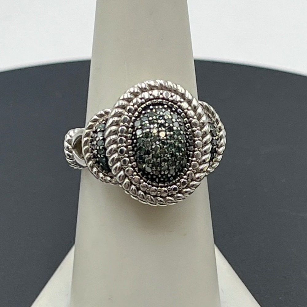 JS Joseph Schmid 925 Sterling Silver Green Diamond Pave Cocktail Ring Sz 7.5